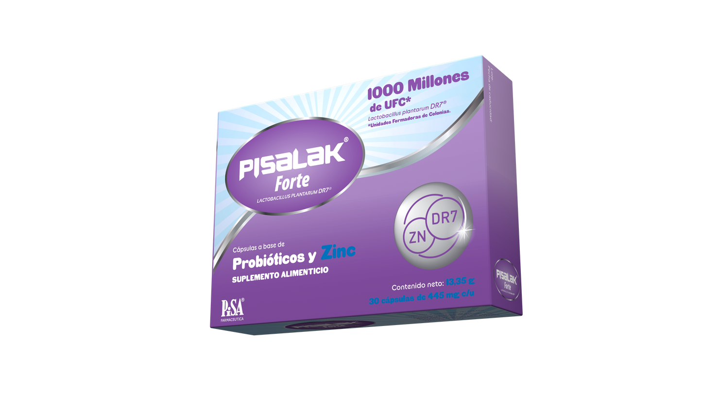 Pisalak Forte Probiótico Lactobacillus Plantarum DR7 Con Zinc 30 Cápsulas