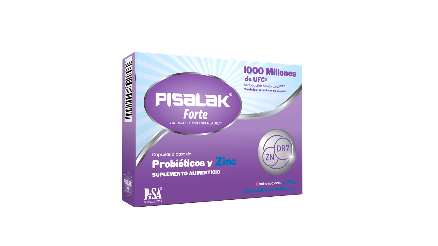 Pisalak Forte Probiótico Lactobacillus Plantarum DR7 Con Zinc 30 Cápsulas
