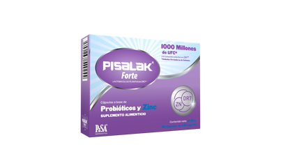 Pisalak Forte Probiótico Lactobacillus Plantarum DR7 Con Zinc 30 Cápsulas