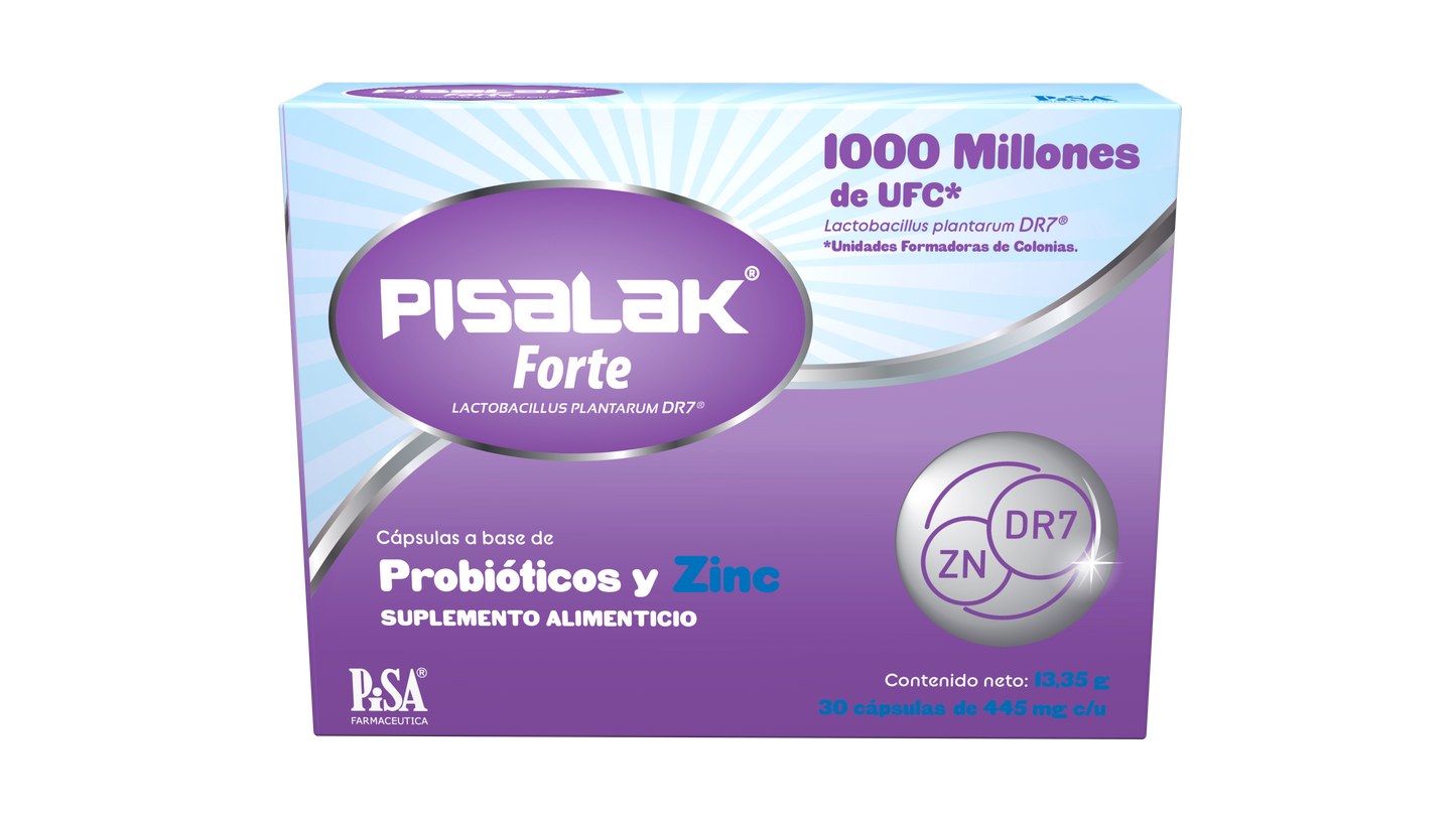 Pisalak Forte Probiótico Lactobacillus Plantarum DR7 Con Zinc 30 Cápsulas