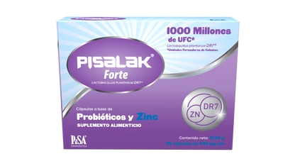 Pisalak Forte Probiótico Lactobacillus Plantarum DR7 Con Zinc 30 Cápsulas