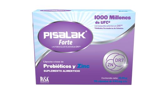 Pisalak Forte Probiótico Lactobacillus Plantarum DR7 Con Zinc 30 Cápsulas