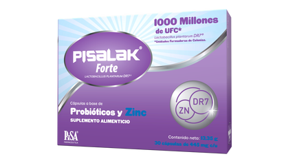Pisalak Forte Probiótico Lactobacillus Plantarum DR7 Con Zinc 30 Cápsulas